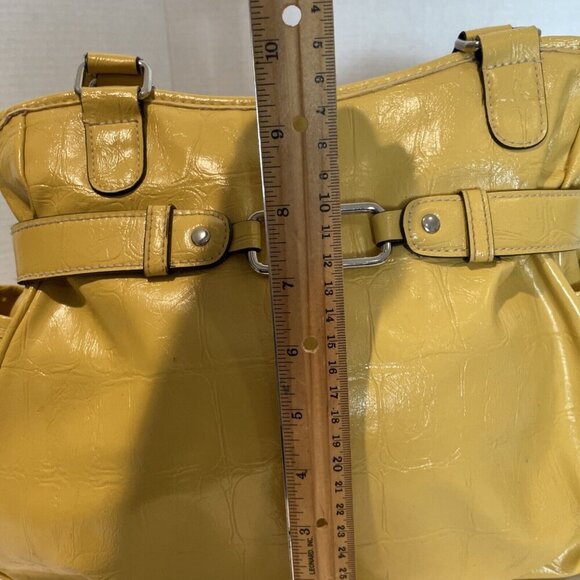 Vintage Y2K Hobo Shoulder Bag Mustard Yellow Faux Leather Croc Embossed Payless - Picture 16 of 16